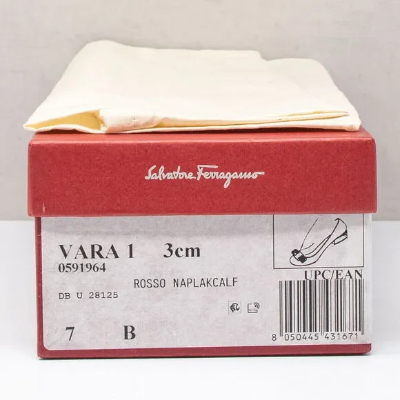 Salvatore Ferragamo Vara Red Patent Leather Heels, Size 7 B - Picture 7 of 8